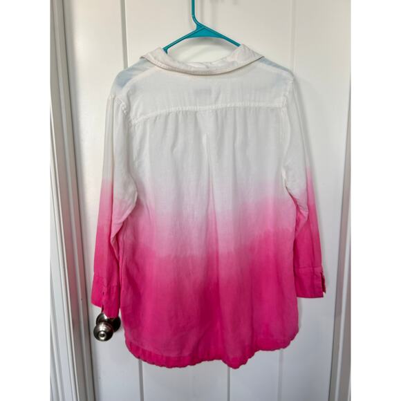 Vineyard Vines Ombre Lucaya Tunic Top Linen Cotton Blend White Pink Size Large - Picture 2 of 9